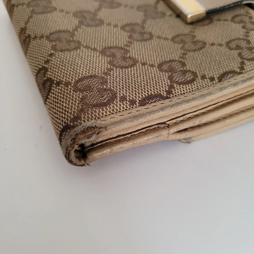 Gucci GG Supreme Canvas Bifold Wallet Tan Leather Monogram 212090-0959